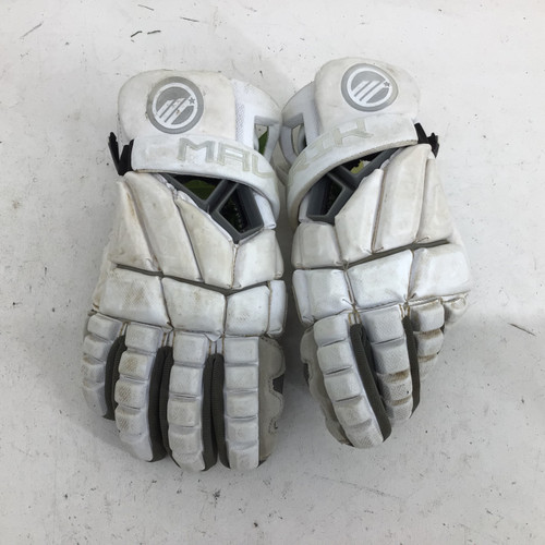 Vist Large View of Product Image Which is Used Maverik MAX 12IN SR LAX GLOVES Lacrosse Gloves Mens White 12"