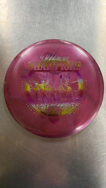 Vist Large View of Product Image Which is Used Discraft MAJOR CHAMPS Z SWIRL BUZZZ Disc Golf Mid Range Purple