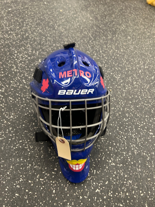 Vist Large View of Product Image Which is Used Bauer NME5 Junior Goalie Helmet/Mask Navy Blue One Size