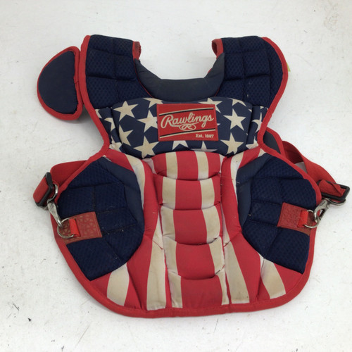 Vist Large View of Product Image Which is Used Rawlings VELO 2.0 YTH 14 IN CHEST PROTECTOR Catchers Chest Protector Red Youth