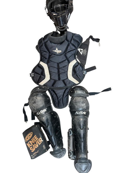 Vist Large View of Product Image Which is Used All Star CP912PS Catchers Helmet w/Mask Black SM