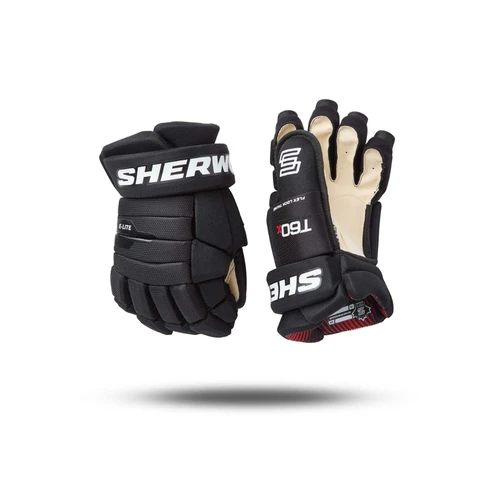 Vist Large View of Product Image Which is Sherwood T60X 15-inch Senior Hockey Gloves, Black 