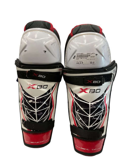 Vist Large View of Product Image Which is Used Bauer X80 13 SG Intermediate Shin Guards White 13"