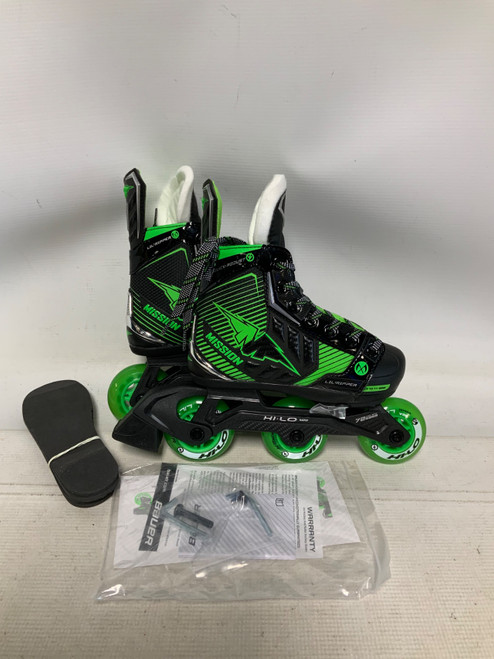 Vist Large View of Product Image Which is Used Mission LIL RIPPER 12-2 ADJ Junior Aggressive Skates Lime Green Adjustable