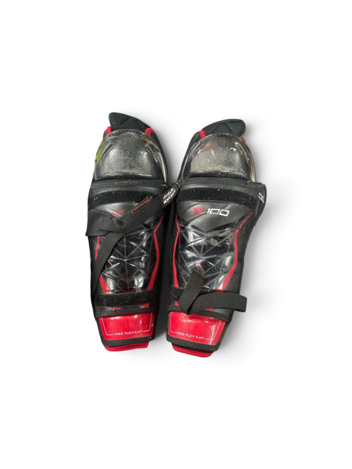 Vist Large View of Product Image Which is Used Bauer VAPOR X100 Senior Shin Guards Black 14"