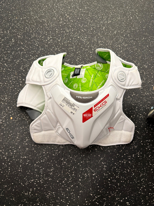 Vist Large View of Product Image Which is Used Maverik M6 EKG SHOULDER PAD Lacrosse Shoulder Pads White LG