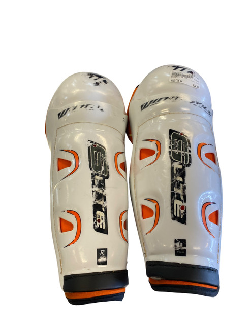 Vist Large View of Product Image Which is Used WinnWell GLITE Senior Shin Guards White 14"