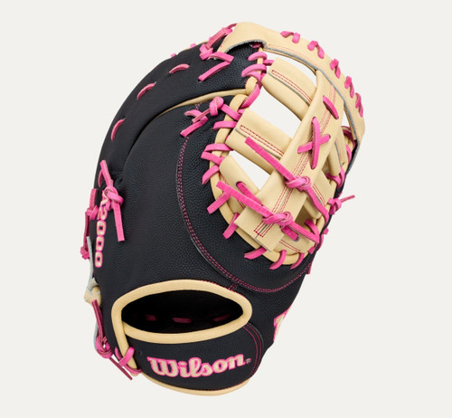 Vist Large View of Product Image Which is New A2000 13IN LHT 1ST BASE MITT BLACK/TAN/PINK