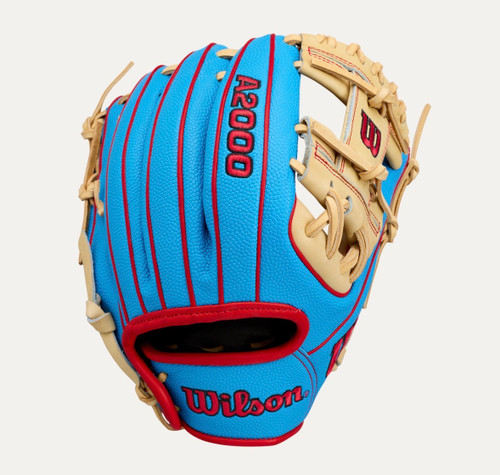 Vist Large View of Product Image Which is New A2000 11.25IN RHT BASEBALL GLOVE BLUE/RED/TAN
