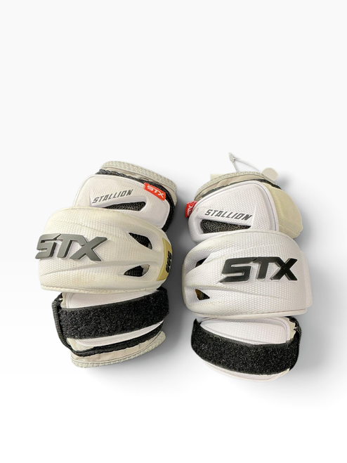 Vist Large View of Product Image Which is Used STX STALLION Lacrosse Arm Pads/Guards White MD