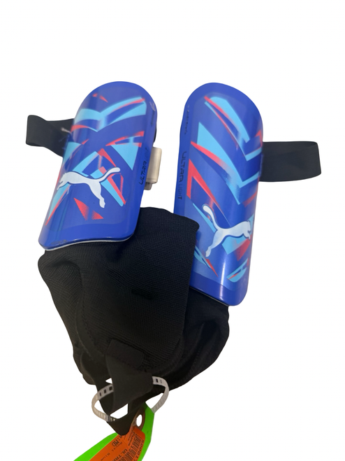 Vist Large View of Product Image Which is Used Puma ULTRA LIGHT Ankle Soccer Shin Guards Junior Royal Blue MD