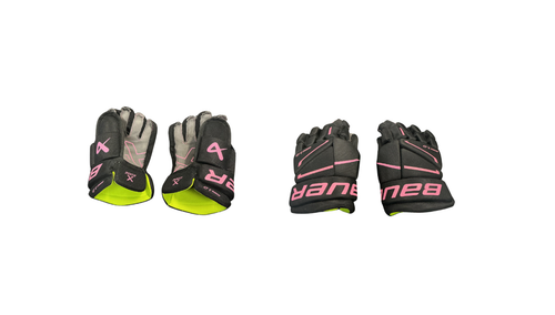 Vist Large View of Product Image Which is Used Bauer X EDGE 1.0 Junior Gloves Black And Pink 9"