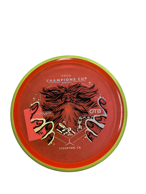 Vist Large View of Product Image Which is Used Axiom SOFT PARTICLE GLOW PROTON HEX CHAMP CUP Disc Golf Mid Range Orange 176g