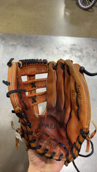 Vist Large View of Product Image Which is Used Rawlings PREMIUM SG59 BB/SB Glove RH Throw Brown 12"