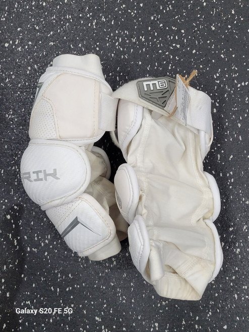 Vist Large View of Product Image Which is Used Maverik M6 ARM PADS Lacrosse Arm Pads/Guards White LG