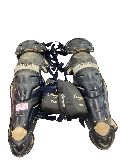 Vist Large View of Product Image Which is Used All Star LG30WPRO Catchers Leg Guards Navy Blue Youth