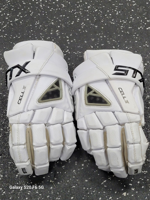 Vist Large View of Product Image Which is Used STX CELL IV Lacrosse Gloves Mens White 11"
