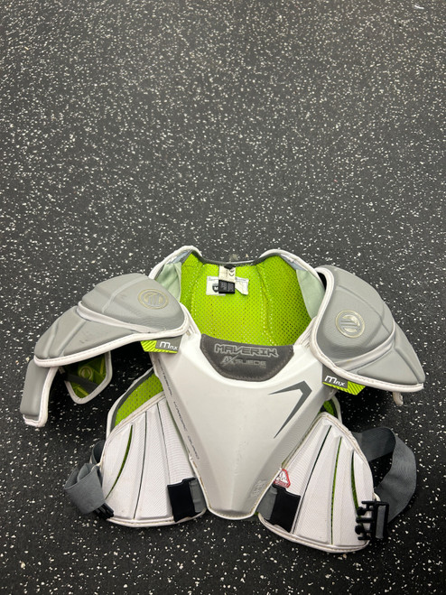 Vist Large View of Product Image Which is Used Maverik MAX Lacrosse Shoulder Pads White MD