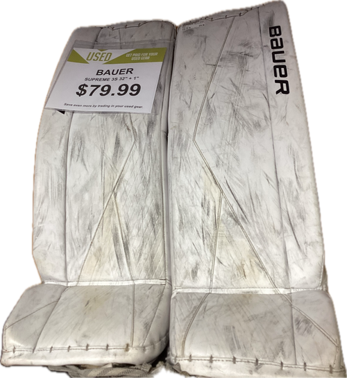 Vist Large View of Product Image Which is Used Bauer SUPREME 3S Goalie Leg Pads Senior White 32"