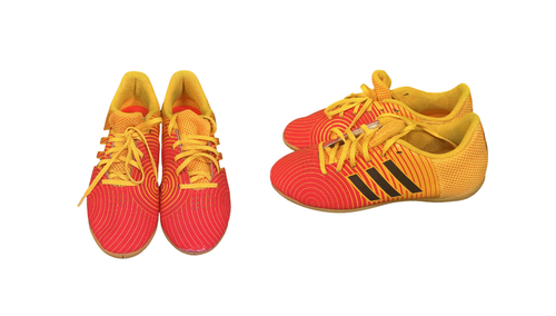 Vist Large View of Product Image Which is Used Adidas SALA Soccer Indoor Shoes Orange And Gold Junior 04.5