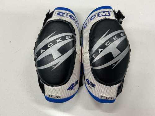 Vist Large View of Product Image Which is Used CCM TACKS 452 Youth Elbow Pads White/Black/Royal LG