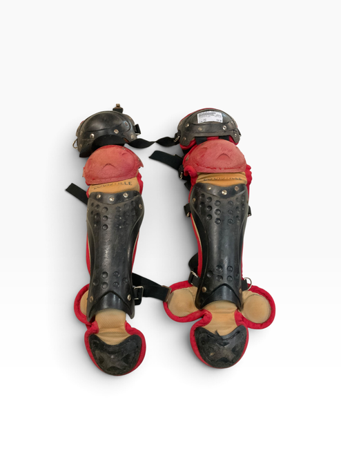 Vist Large View of Product Image Which is Used Louisville Slugger SHIN GUARDS Catchers Leg Guards Black Youth