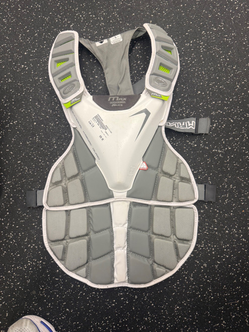 Vist Large View of Product Image Which is Used Maverik MAX EKG LAX Goalie Chest M White S/M