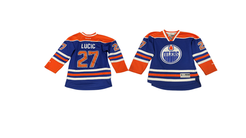 Vist Large View of Product Image Which is Used Reebok OILERS LUCIC JERSEY L.S. Spirit Y SM