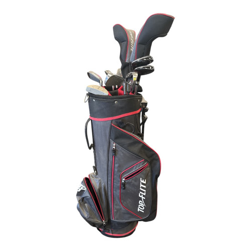 Vist Large View of Product Image Which is Used Top Flite D-3W-5HY-4HY-6-7-8-9-W-P BAG 2HEADCOVERS Mens Package Set LH Black And Red 13 Piece