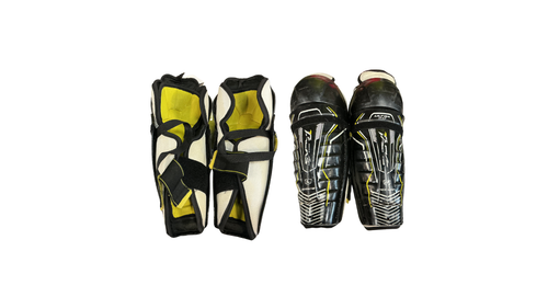Vist Large View of Product Image Which is Used CCM TACKS ULTRA 2.0 Junior Shin Guards Black 12"