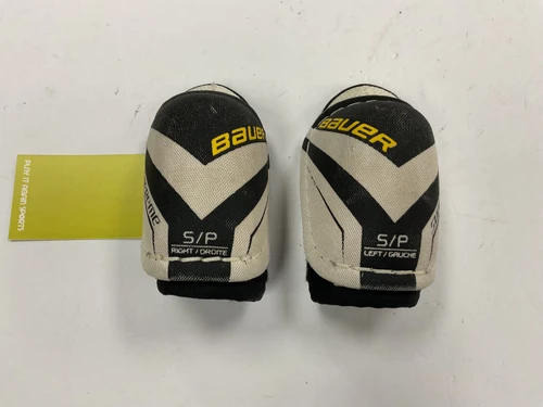 Vist Large View of Product Image Which is Used Bauer SUPREME 150 Youth Elbow Pads White/Black/Yellow SM