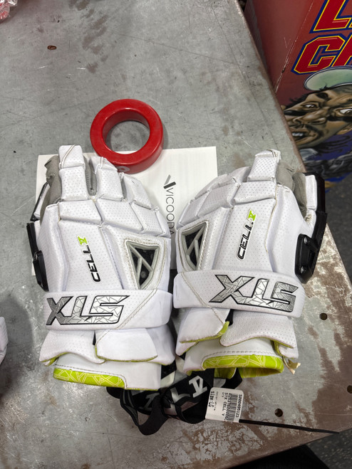 Vist Large View of Product Image Which is Used STX CELL V LAX Goalie Gloves M White LG