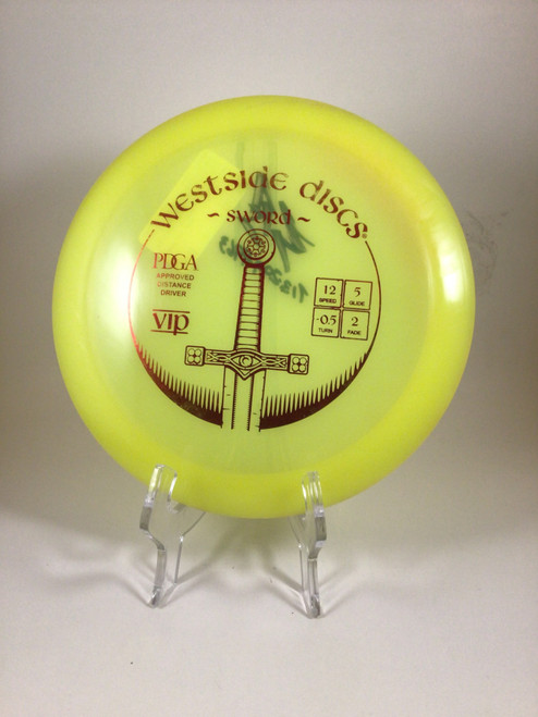 Vist Large View of Product Image Which is Used Westside VIP SWORD Disc Golf Driver Yellow 176g