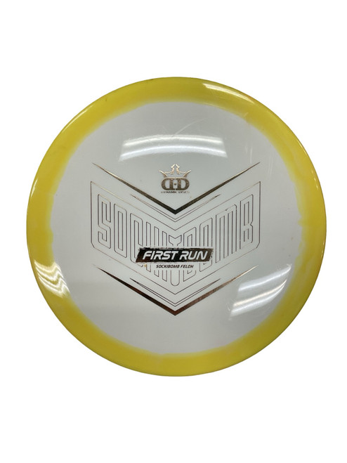 Vist Large View of Product Image Which is Used Dynamic Discs FIRST RUN SOCKIBOMB FELON Disc Golf Driver Yellow 174g