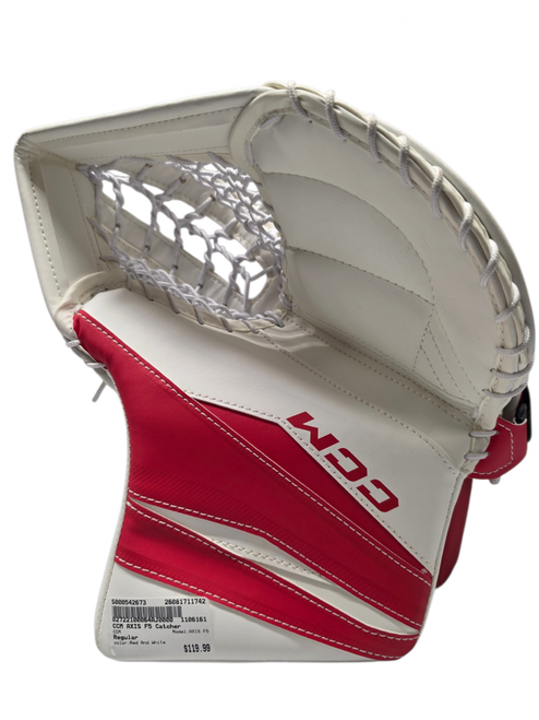 Vist Large View of Product Image Which is New CCM AXIS F5 Junior Goalie Catcher White/Red