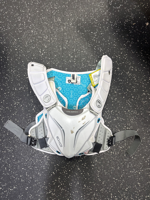 Vist Large View of Product Image Which is Used Maverik SHIFT Lacrosse Shoulder Pads White Junior