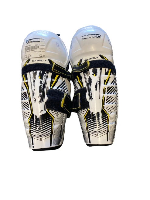 Vist Large View of Product Image Which is Used CCM SUPER TACKS Junior Shin Guards White 10"