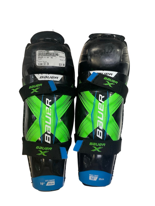 Vist Large View of Product Image Which is Used Bauer X Junior Shin Guards Black 10"