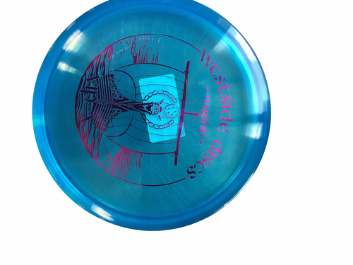 Vist Large View of Product Image Which is Used Westside WARSHIP Disc Golf Mid Range Royal Blue