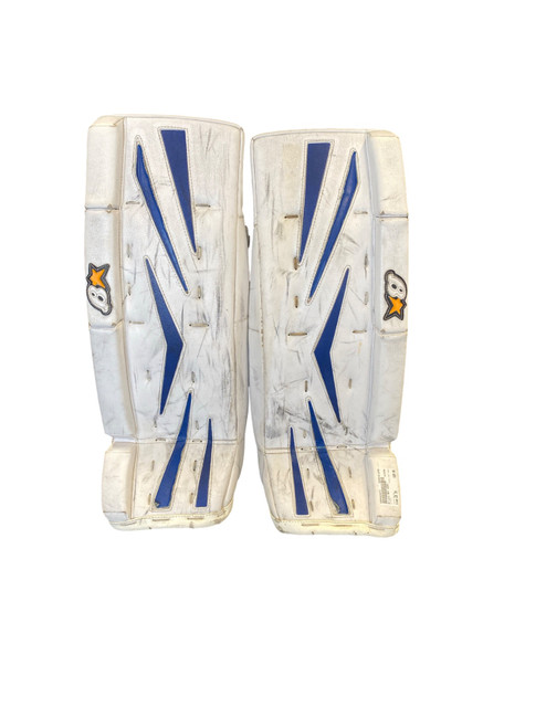 Vist Large View of Product Image Which is Used Brians NET ZERO Goalie Leg Pads Junior White 25"