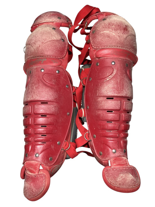 Vist Large View of Product Image Which is Used Rawlings 76DCW Catchers Leg Guards Red Youth