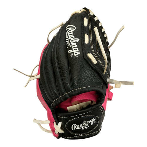 Vist Large View of Product Image Which is Used Rawlings PLAYERS SERIES PL91PB BB/SB Glove T-ball Black And Pink 9"