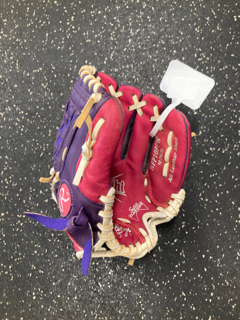 Vist Large View of Product Image Which is Used Rawlings HFP10PPW BB/SB Glove RH Throw Purple 10"