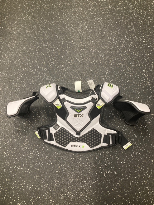 Vist Large View of Product Image Which is Used STX CELL V NOCSAE Lacrosse Shoulder Pads White MD