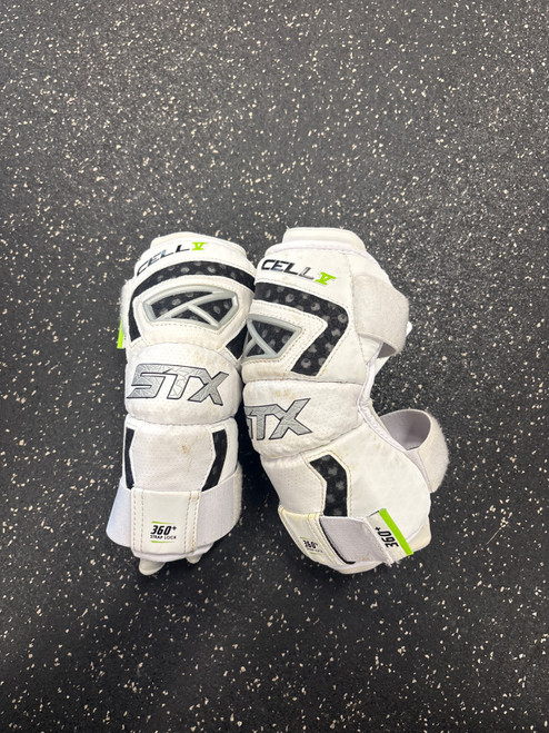 Vist Large View of Product Image Which is Used STX CELL V Lacrosse Arm Pads/Guards White MD