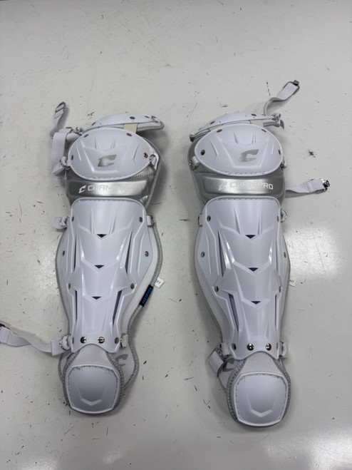 Vist Large View of Product Image Which is Used Champro WHITE 14.5 IN Catchers Leg Guards White Intermed