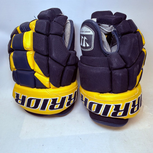 Vist Large View of Product Image Which is Used Warrior BAR DOWN Senior Gloves Navy Blue And Yellow 13"