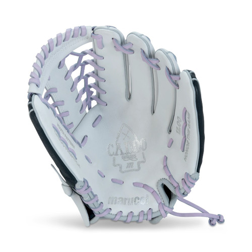 Vist Large View of Product Image Which is Marucci Caddo 12-inch Left Hand Throw Fastpitch Glove, Grey/Purple