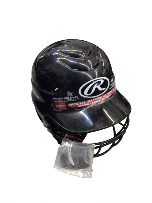 Vist Large View of Product Image Which is Used Rawlings 6 1/2-7 1/2 Batting Helmet w/Mask Black MD