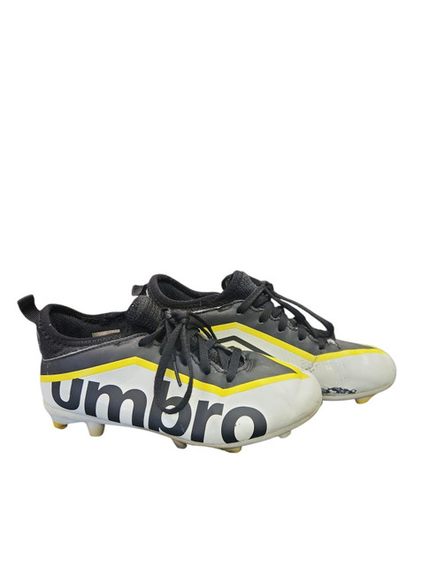 Vist Large View of Product Image Which is Used Umbro Soccer Cleats White/Black/Yellow Junior 01